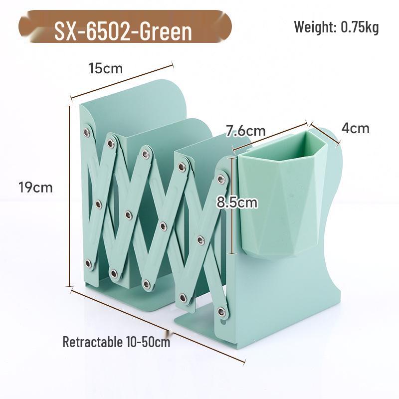 Metal Foldable Book Stand & Pen Holder: Large Desktop Bookend Storage Rack