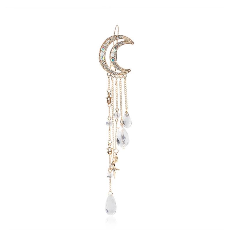 1/3PCS Retro Women's Crescent Star Tassel Hairpin with Diamond Crystal Moon Star Girl Edge Clip Hairpin