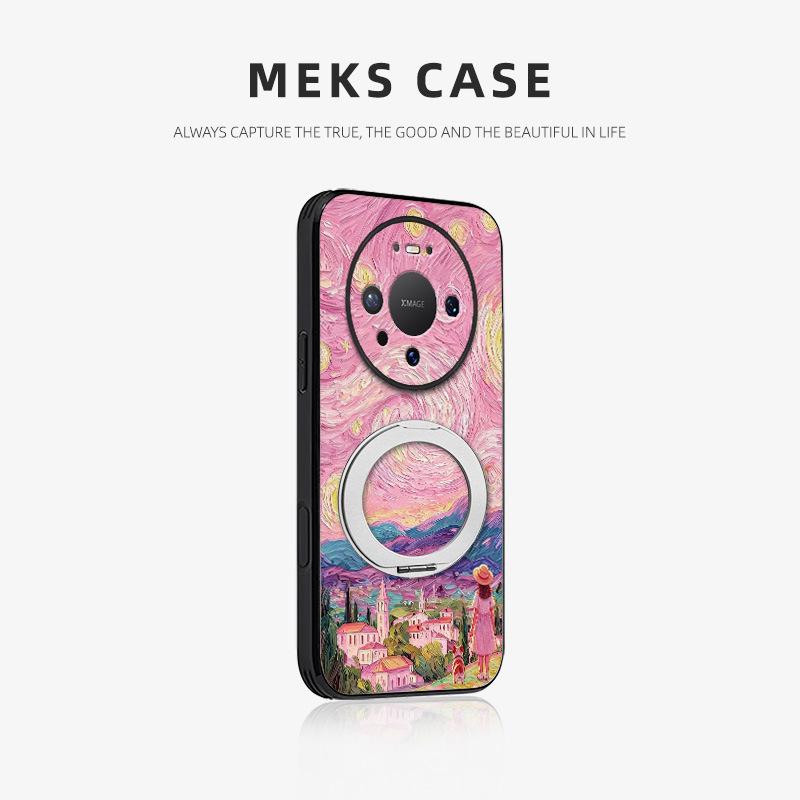 

Dreamy Town Oil Painting Phone Case with Magnetic Bracket for Huawei Mate80/Mate80 Pro Huawei Mate 70 Pro
