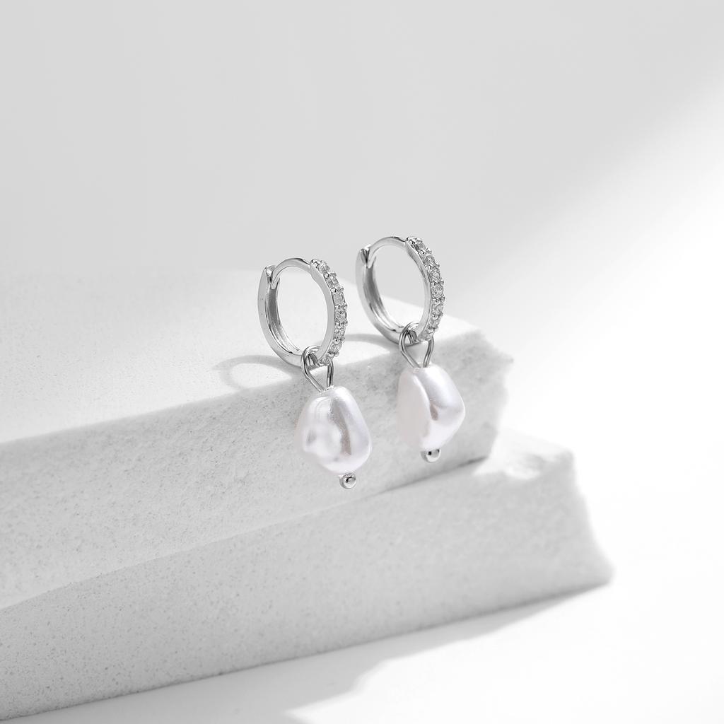 Classic Elegant Ear Buckles for Women Party Fine Jewelry Gifts 925 Sterling Silver Irregular Baroque Pearl Hoop Earrings