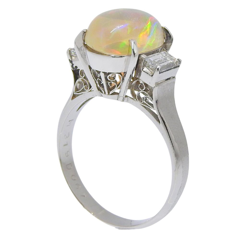 Ring Pt900Platinum/opal/diamond #7.2(US Size) 6.2g Women Used