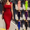 Women Solid Irregular Neck Slim Fit Bodycon Sleeveless Strap Long Dress