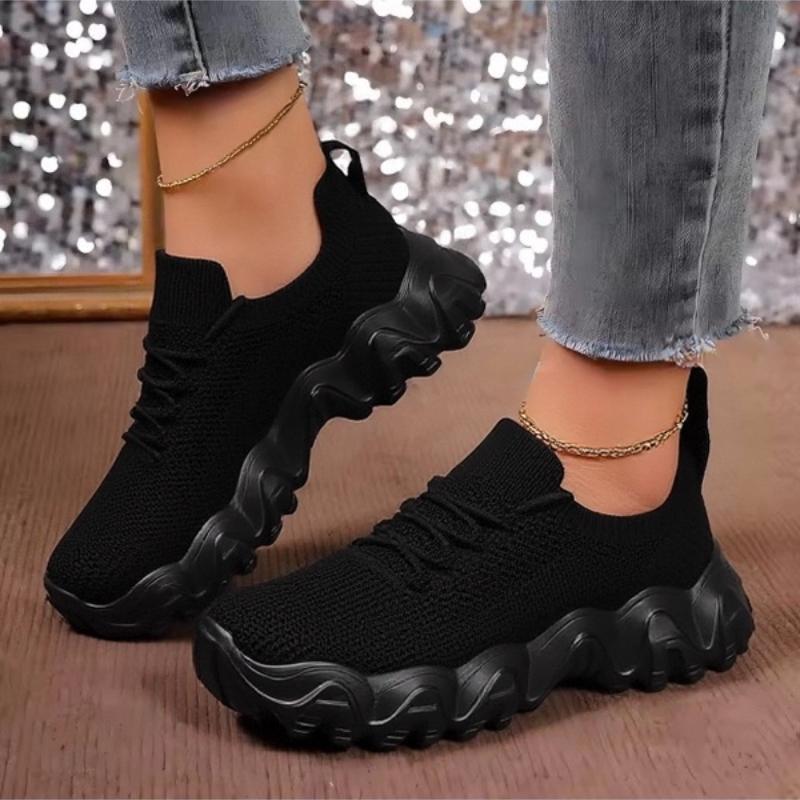 New Women'S Running Shoes Breathable Knitted Mesh Sports Shoes Lightweightsummer Women'S Breathable Thick Soled Sports Shoes