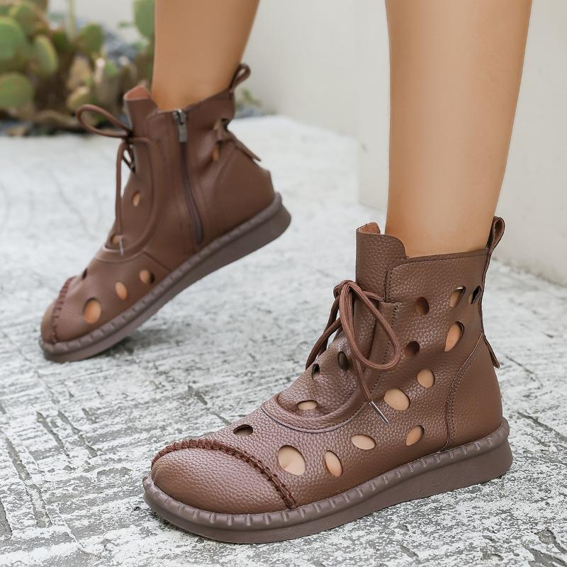 

Модные полые женские короткие крутые ботинки дизайнерские на шнуровке летние сандалии модная повседневная обувь 2025 новые ботильоны уютные сандалии де мухер 41 коричневый