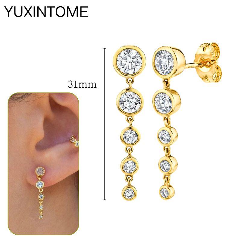 925 Silbernadel Exquisite Weiße Zirkon Steckerohrringe für Damen Geometrische Lange Kette Quaste Ohrringe Luxuriöser Schmuck