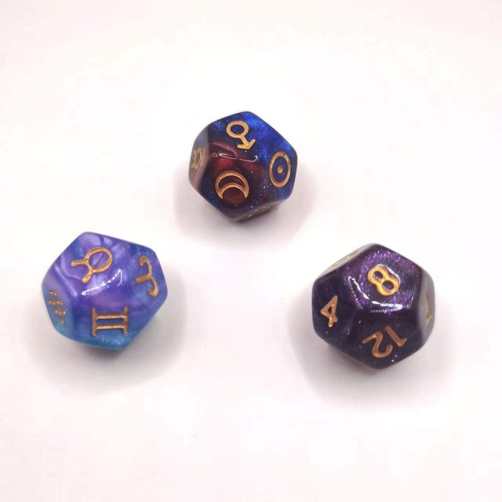 3 stuks/set Rune Dice 8-zijdige/12-zijdige gekleurde polyhedrale dobbelstenen Constellation Mysterious Erudite Luck Dice voor Party Playing Cards Bordspel