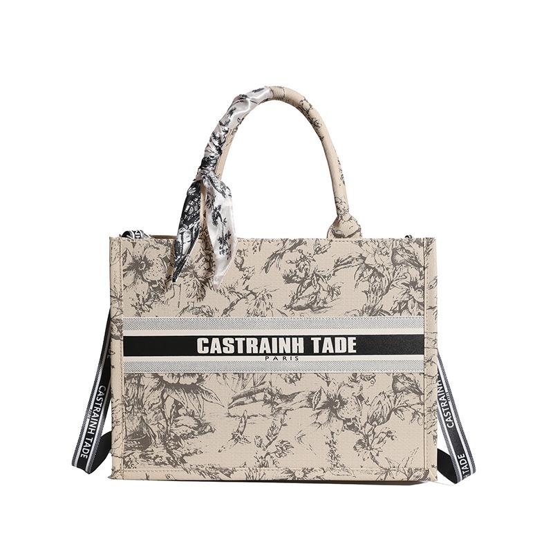 Portable tote bag women's new letter-printed shoulder large bag, foreign-style versatile casual messenger bag