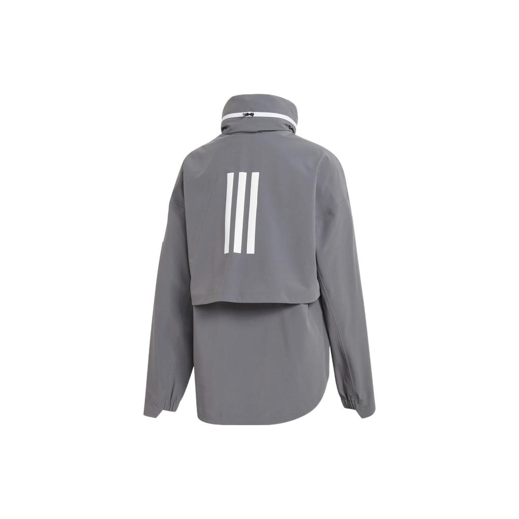 Adidas Myshelter Outdoor Sports Hooded Rain Jacket 3M Striped Reflective Solid Color Women Jacket Gray GE5859