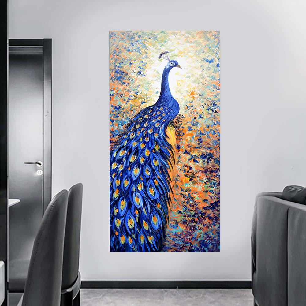 Modern Colorful Bird Peacock Oil Painting On Canvas Abstract Wall Art Prints Poster Pictures for Living Room Decoration