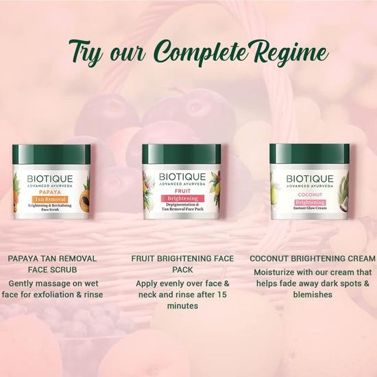 Biotique Fruit Brightening Depigmentation and Tan Removal Face Pack|  Tan Removal Face Pack for All Skin Types|100% Botanical Extracts| 75gm