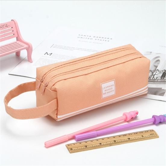 Pencil Solid Color Bag Stripe Rectangular Double-layer Letter Double Zippers Large Capacity Stationery