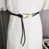 Brown Thin Leather Waist Belt Vintage Smooth Gold Buckle Adjustable for Female Cocktail Party Wear