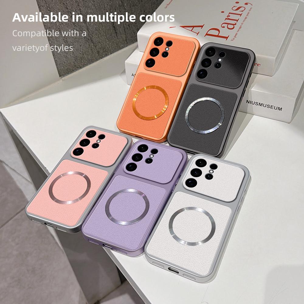 For Samsung Galaxy S26 S25 S24 Ultra FE Edge Plus Case New Lychee Pattern CD Magnetic Ring Ultra-Thin Anti-drop Cover Funda