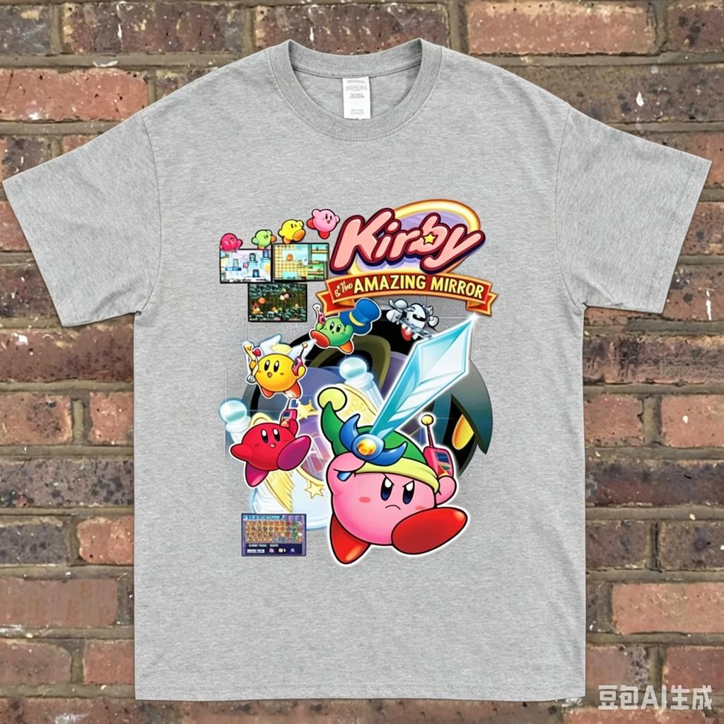 Latest Adult and Childrens Star Kirby Retro Game Classic Character Family Photo Fun Creative Loose Cotton Short Sleeve