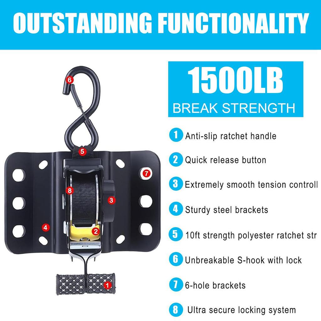 Retractable Ratchet Tie Down Straps Easy Retract Hooks For Truck Bed Appliance Motorcycle Bike Boat Car Atv Kayak Trailer