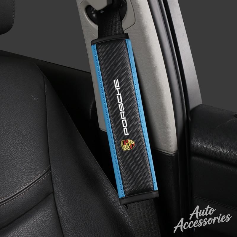 For Porsche MO82Pcs Car Seat Belt Shoulder Cover Safety Protector Pad Carbon Fibre For Porsche Cayenne Panamera Macan 911 Taycan Boxster Cayman