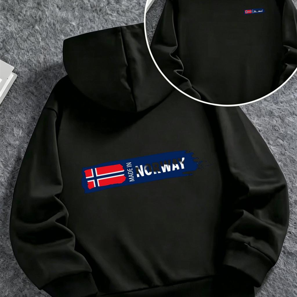 Graffiti hoodie, decorated withthe NorwegianflagandEnglishlabelswithasmall tago thechestAutumn/Winter children'sChristmashoodie.