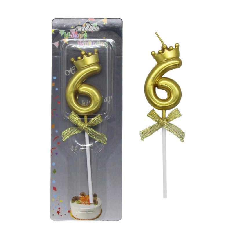 

Creative Golden Crown Bow Number 0-9 Candle Birthday Party Layout Cake Decoration Candle Golden Crown Digital Candle 0