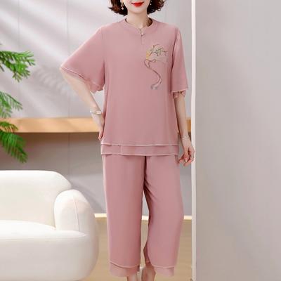 4XL-8XL Plus Size Chiffon Two Piece Sets Women Summer Elegant Summer Clothes for Woman Pants Sets Casual Oversize Blouses