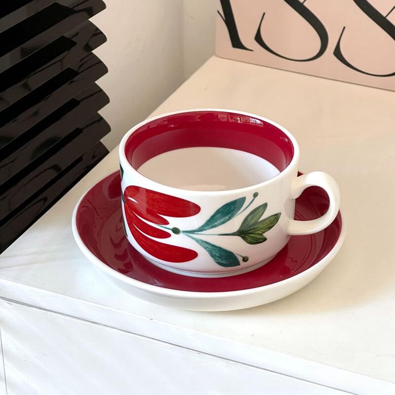 Retro Floral Ceramic Coffee Cup & Saucer Set