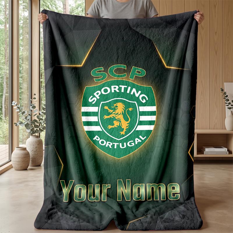 Custom Text Flannel Throw Blanket, Lightweight Cozy Bed Sofa BlanketSporting CP