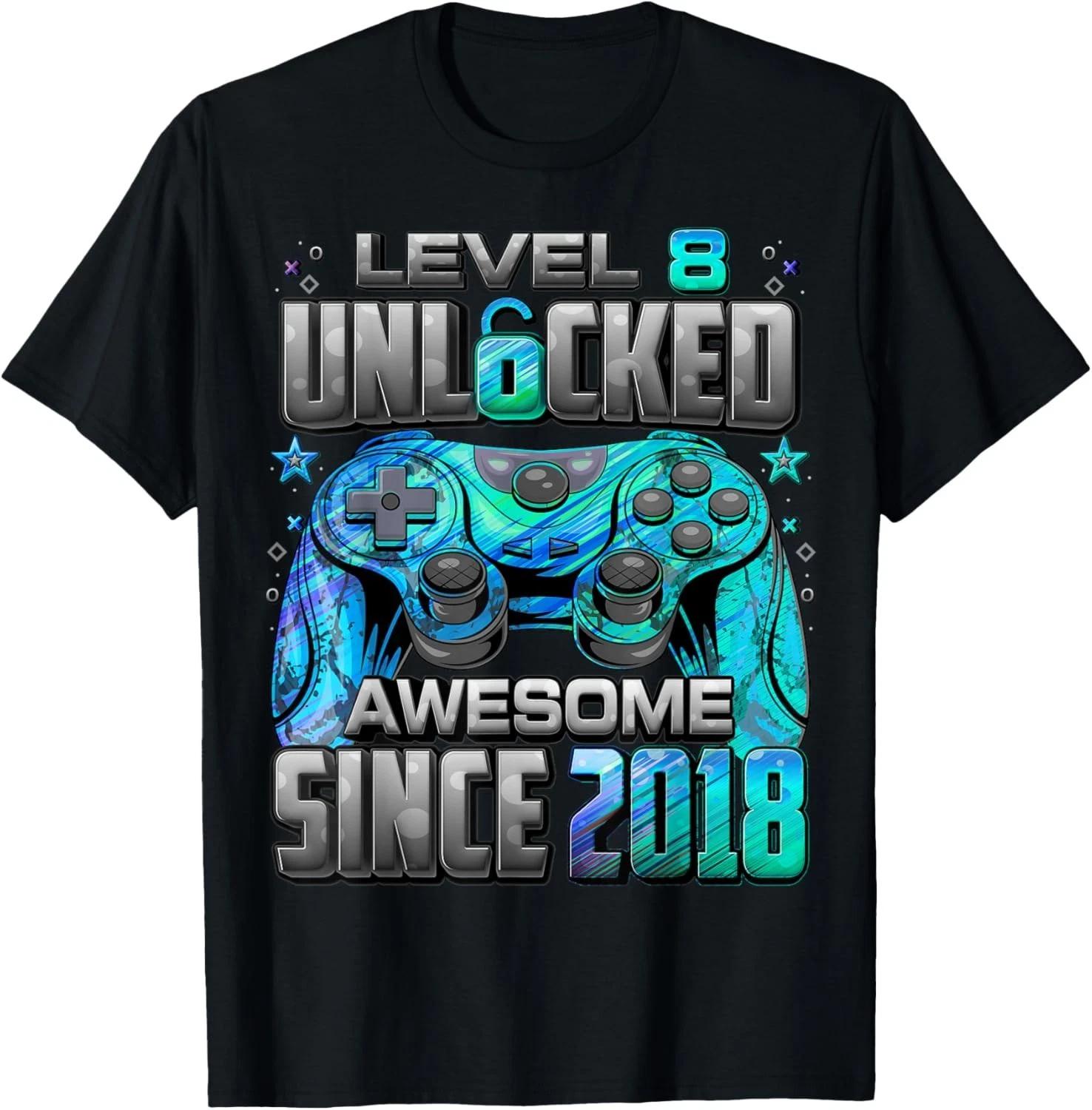 

Level 8 Unlocked Awesome Since 2018 8th Birthday Gaming Gift Unisex T-Shirt L