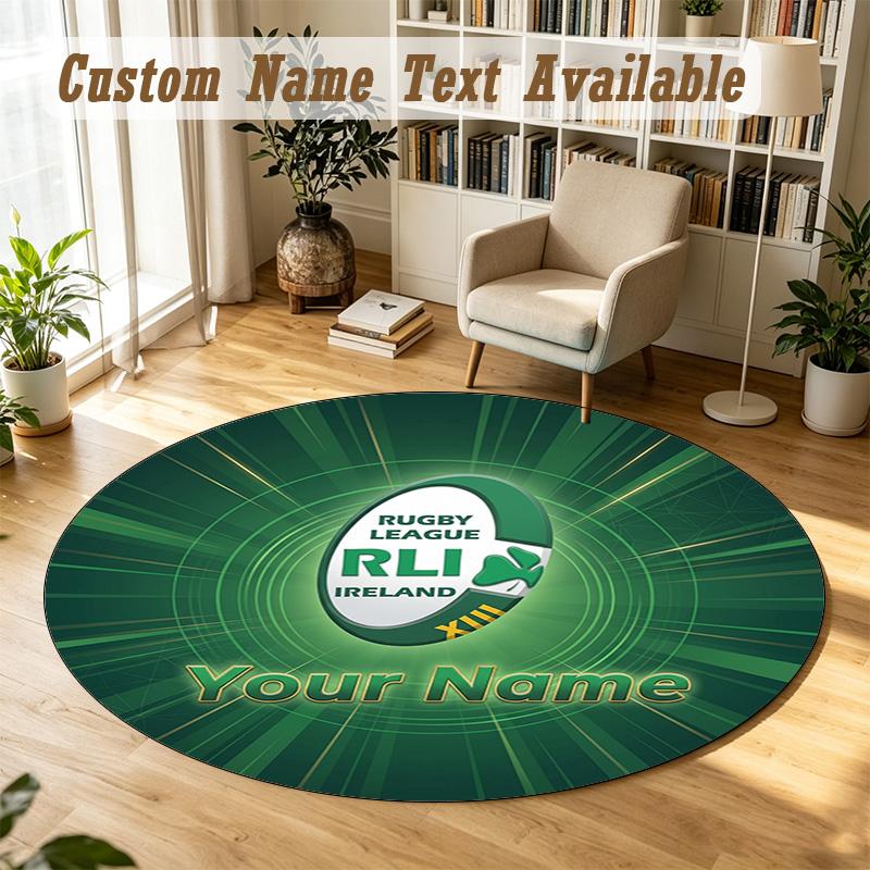 Round Rug Custom NameIreland Rugby Pattern Non Slip Carpet Home Floor Decor