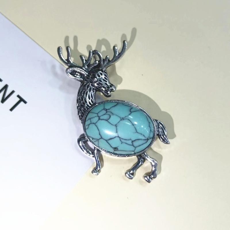 Animal Deer Embellished Metal Brooch Pin With Semi Precious Shell Inlay For Romantic Gift