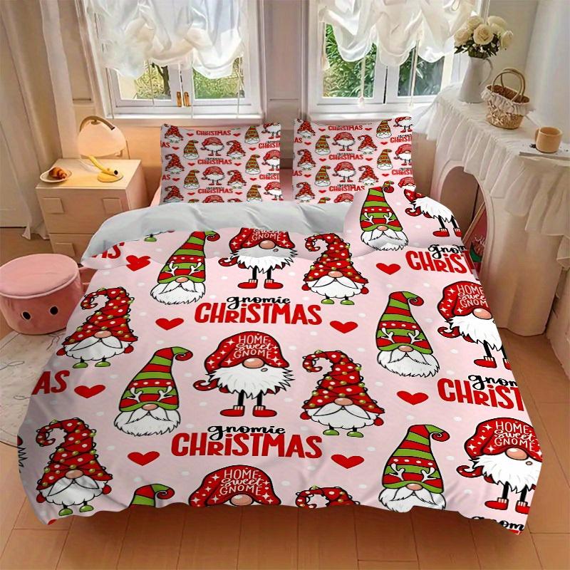 3pcs Christmas Gnomes Bedding Set, Breathable And Soft, Suitable for All Seasons Machine Washable, Suitable for Bedroom Decoration,yy250822120