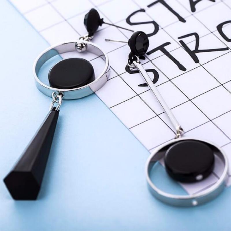 Korean Fashion Geometric Long Asymmetry Earring Rhinestone Circle Ear Stud New Acrylic Big Earrings