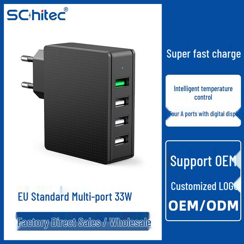 QC3.0 Fast Charging Multi-Port Travel Charger with 4 USB Ports - US/EU Standard