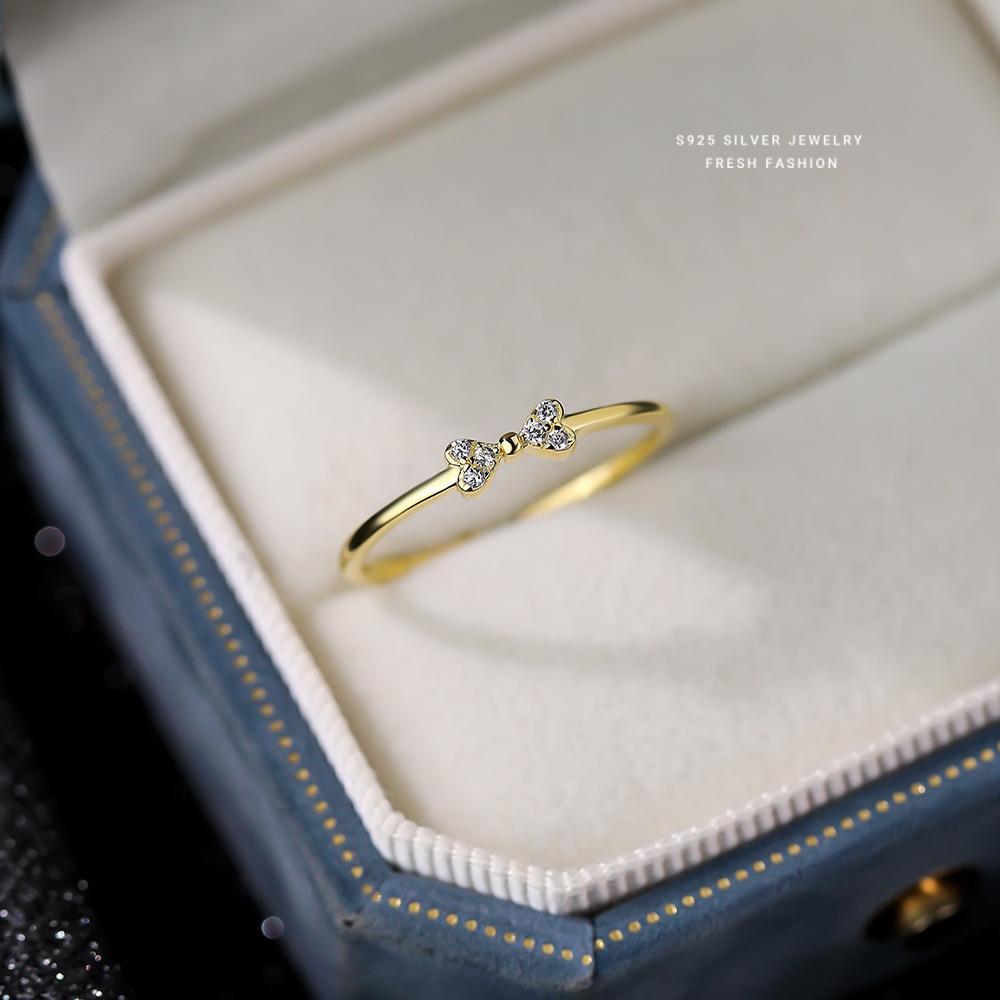 

925 Sterling Silver Minimalism Romantic Bow Zirconia Ring Classic Basic Style Wedding Rings For Women Fine Jewelry золотой