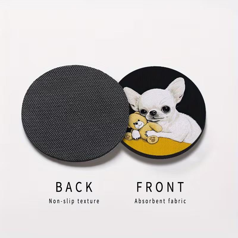 2PCS Car Water Cup Mat Cute Dog Cup Mat Circular Universal Anti Slip Shock Absorbent Creative Automotive Interior