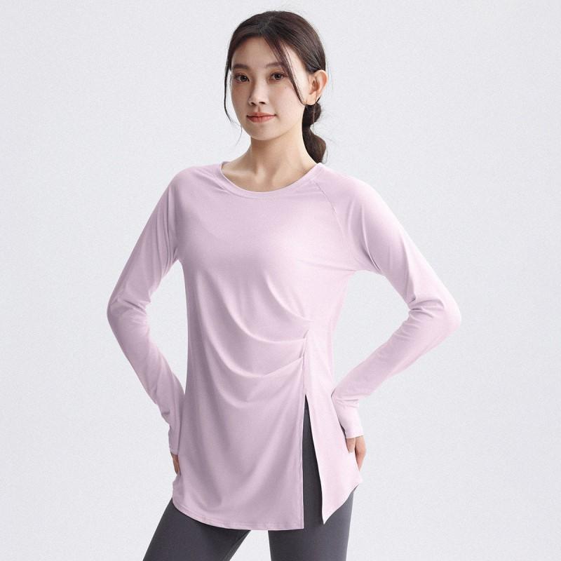 Haut de Yoga Manches Longues pour Femme Séchage Rapide Coupe Ample T-shirt d'Entraînement Course Pilates Gymnastique Fitness Longueur au-dessus des Hanches