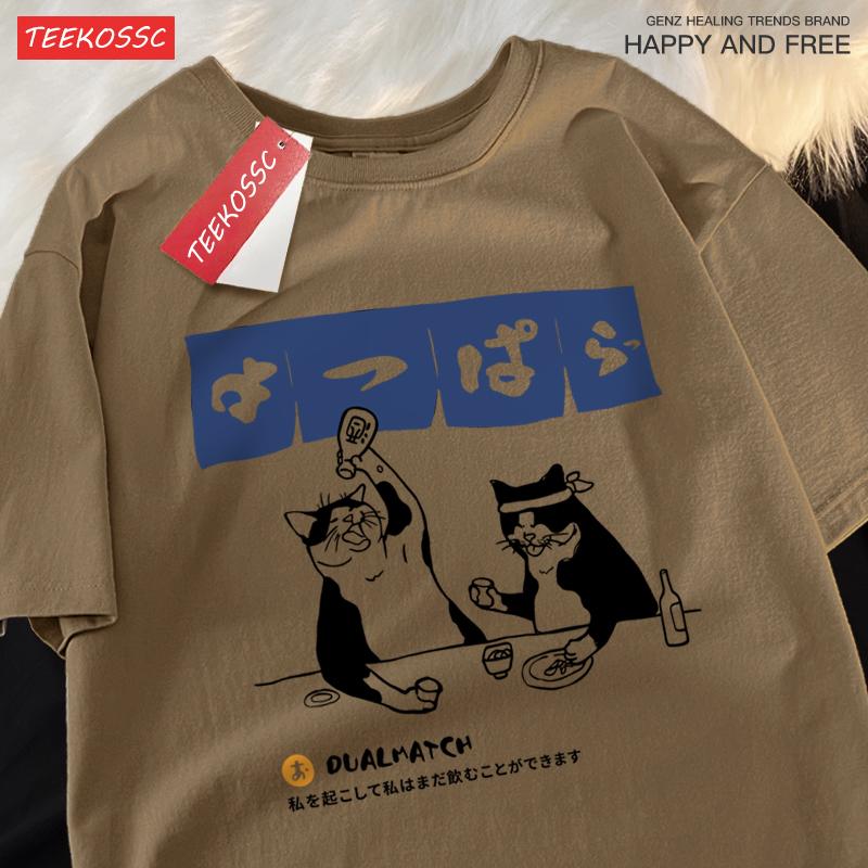Summer Cotton Woman TShirts Original Japanese Retro Cat Prints Tee Shirts Loose ONeck Soft Comfortable Tops Female Clothes