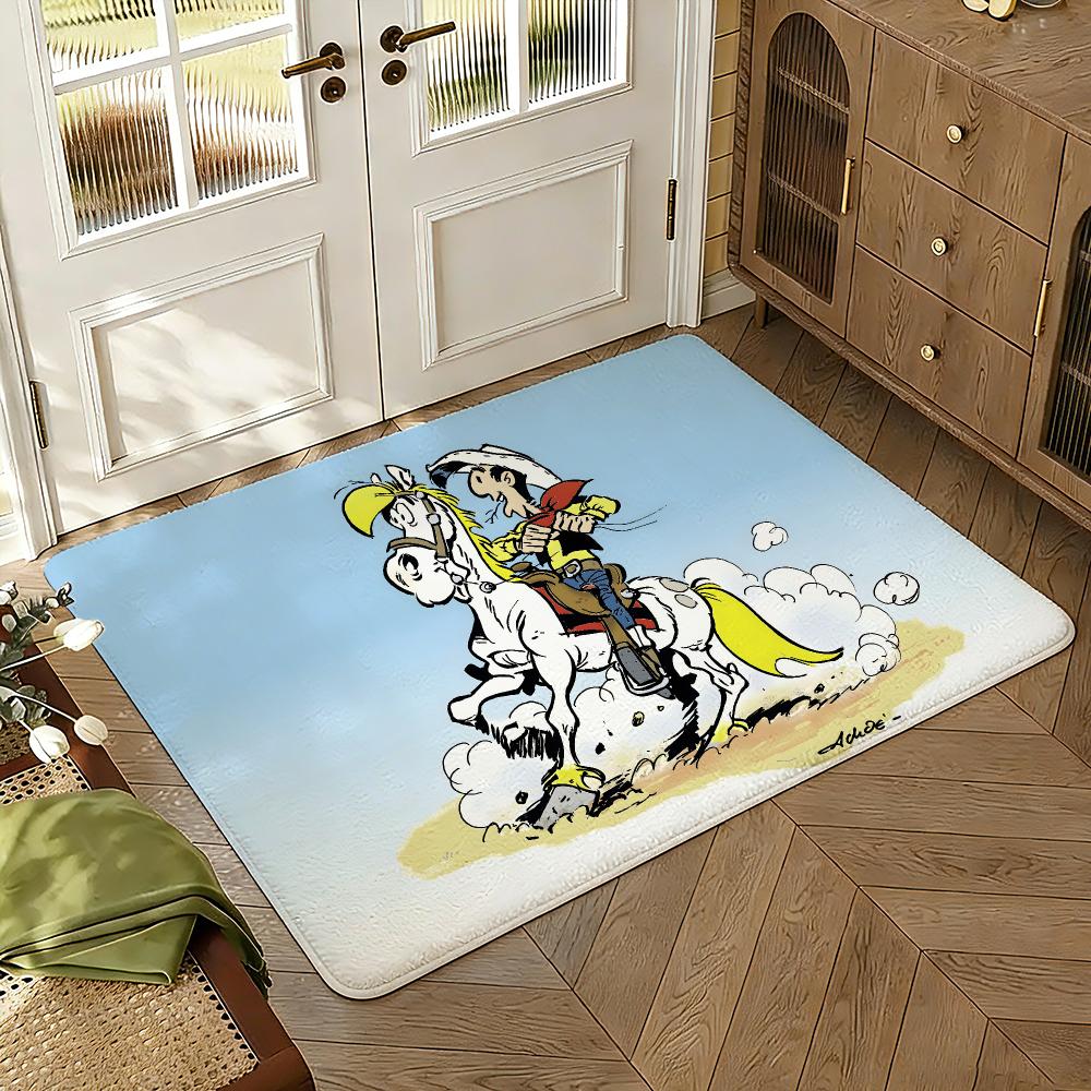 Comic Lucky L-Luke Floor Mat Soft Thickened Absorbent Non-Slip Bedroom Living Room Door Mat Home Decor Flannel Rugs