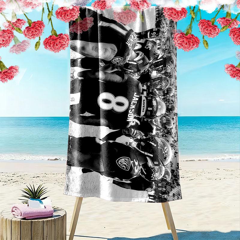 BAL Ravens Print Beach Towel, Large Soft Quick Dry Towel for Beach Camping Swimming