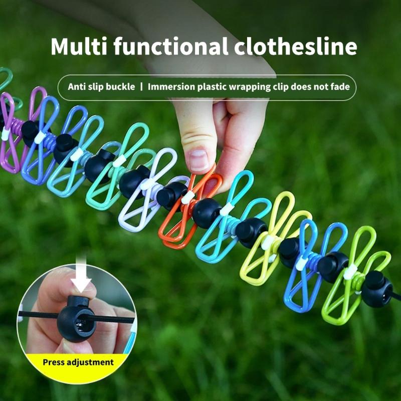 Pack Of 2 Portable Travel Clotheslines With Clip And Nonslip Hook Flexible Drying Cord For Camping Laundry Drying