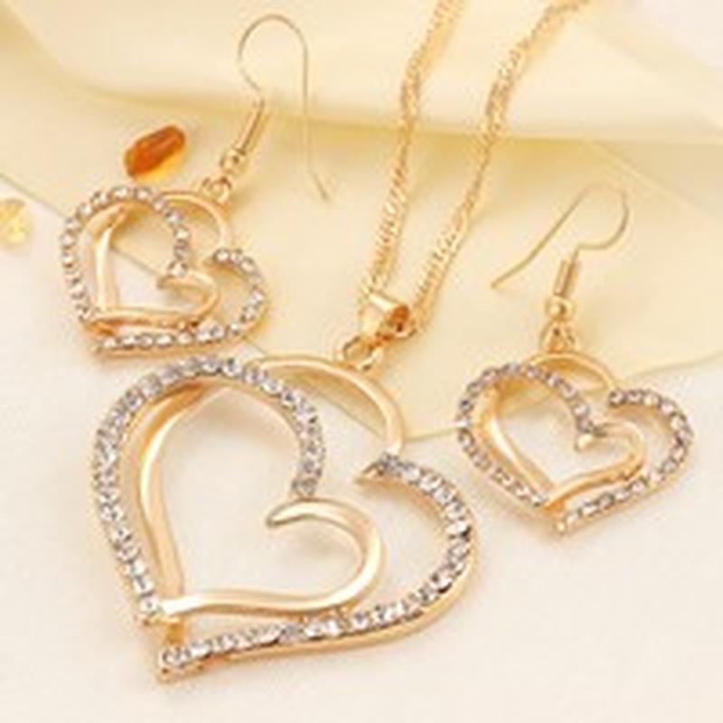 Princess Bride Bridesmaid Romantic Wedding Creative Necklace Earring Set Fashion Luxury Crystal Charm Jewelry Heart Accessories