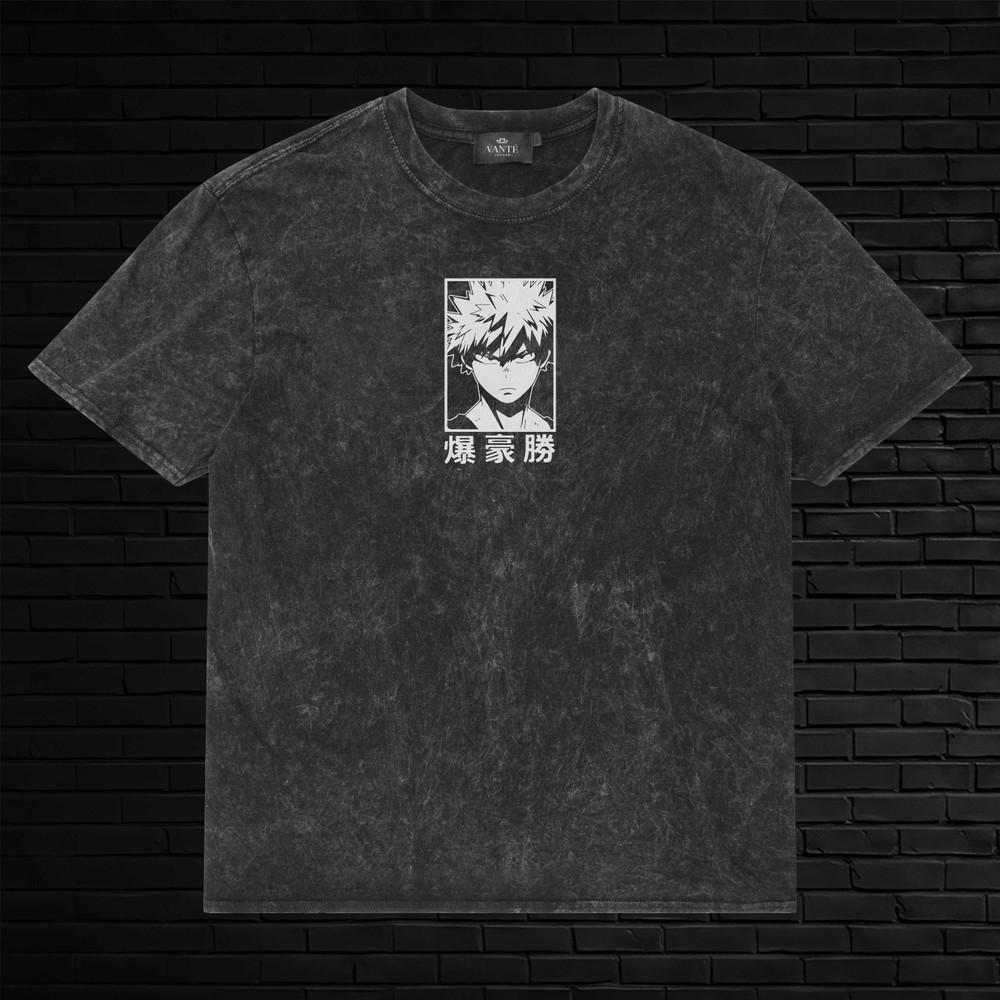 Katsuki Bakugo TShirt Acid Wash Streetwear Powerful Hero Graphic Tee Mens Gift XL