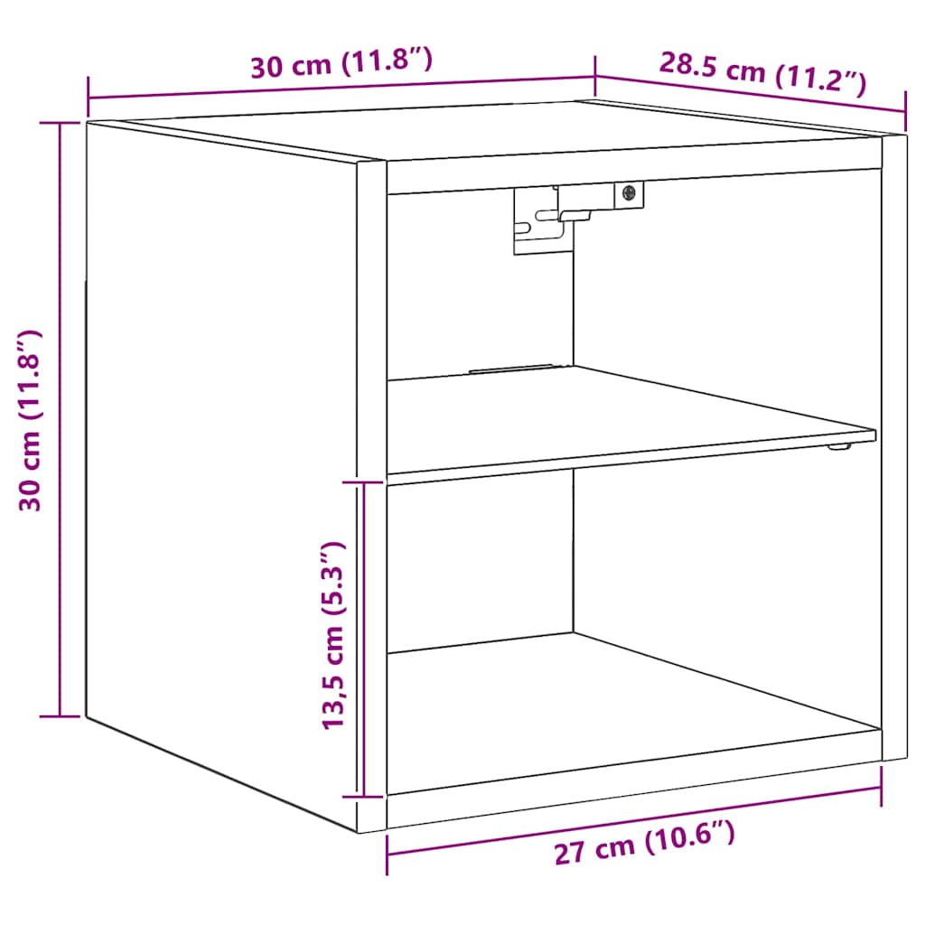 Wall Mounted TV Cabinet with RGB LED Lights Artisan Oak Finish 30 x 28.5 x 30 cm
