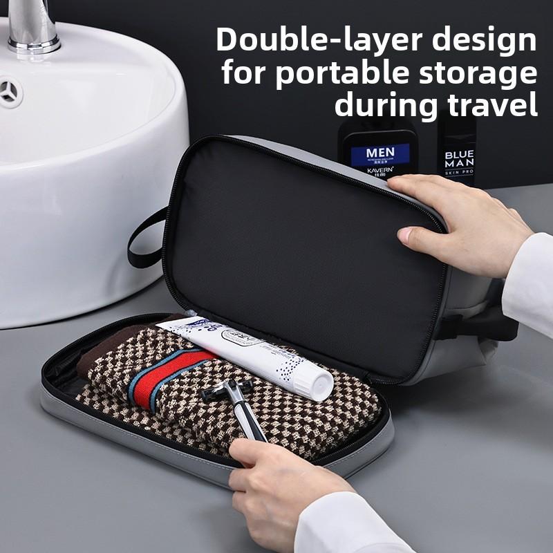 Urban Minimalist Leathereffect Double Layer Travel Toiletry Bag With Waterproof Storage For Men And Women