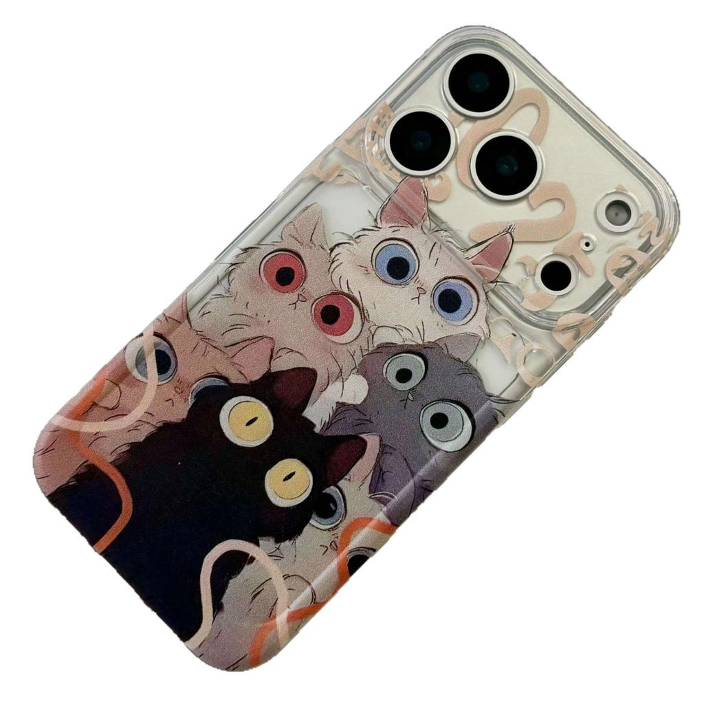 Cute Onlookers Cat Applicable Apple 16/17pro Mobile Phone Case IP15 Transparent Space Case 14 All-inclusive 13 Soft 12