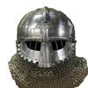 Viking Chainmail Helmet - Vendal Style, SCA LARP Hand-Forged Steel and Brass Armor with Chainmail Detailing