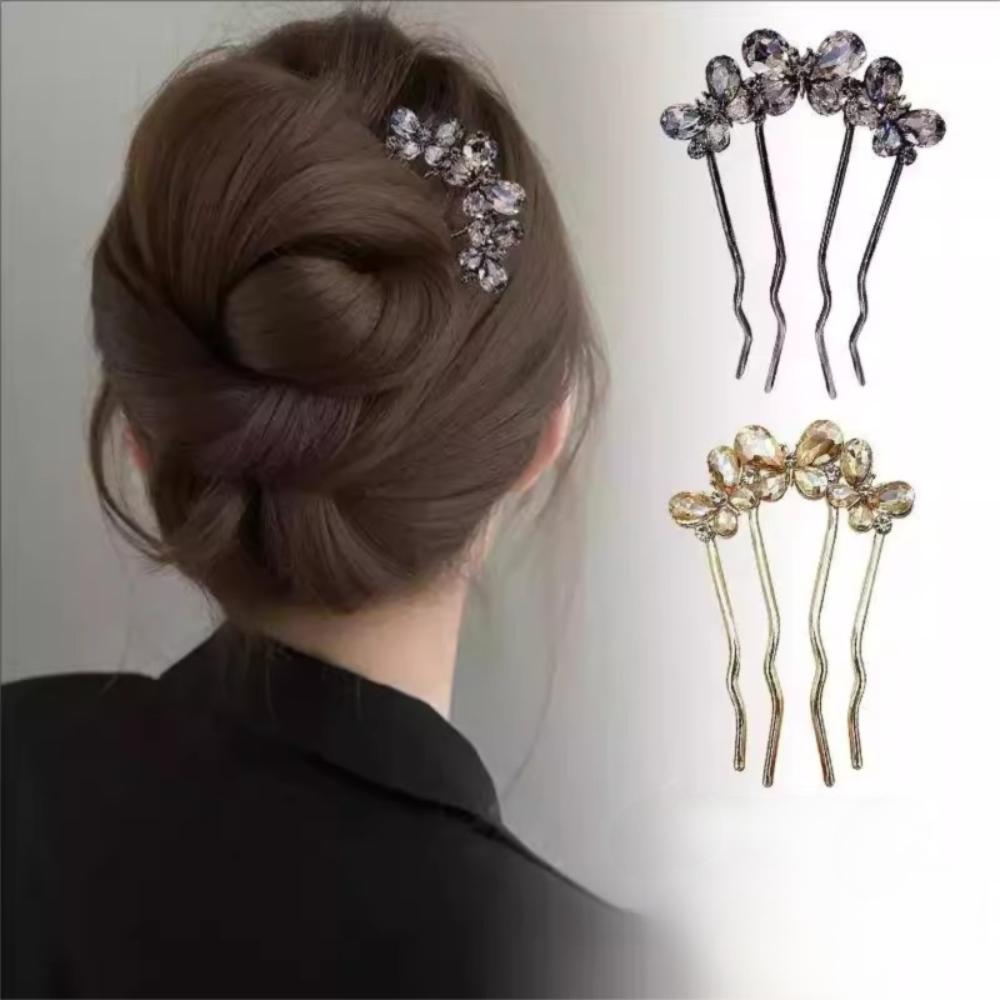 New Flower U-shaped Hair Fork Clip Pearl Butterfly Hair Stick Metal Hair Combs Updo Styling