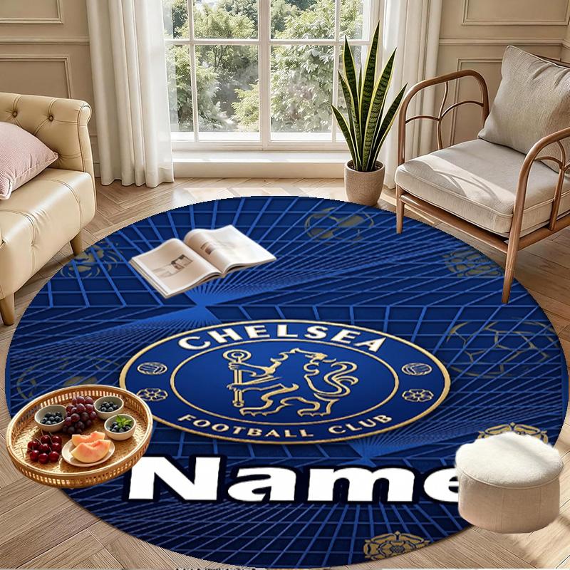 Custom Name Personalized Chelsea Football Club Print Round Rug, Versatile Home Decor Carpet, for Playroom, Apartment, Balcony, Entryway, Hallway Gift