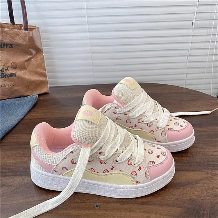 

Spring and Autumn Shoes Women s Korean Version Strawberry Powder Bread Shoes Niche Versatile Cute Sweet Student Casual Board Shoes Tide 40