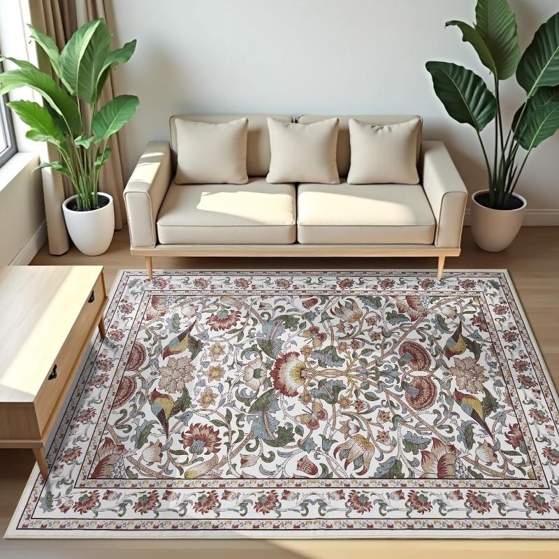 Carpet for Living Room Vintage Floral Nonslip Sofa Coffee Table Floor Mat Bedroom Bedside Rug Machine Washable Entrance Doormat