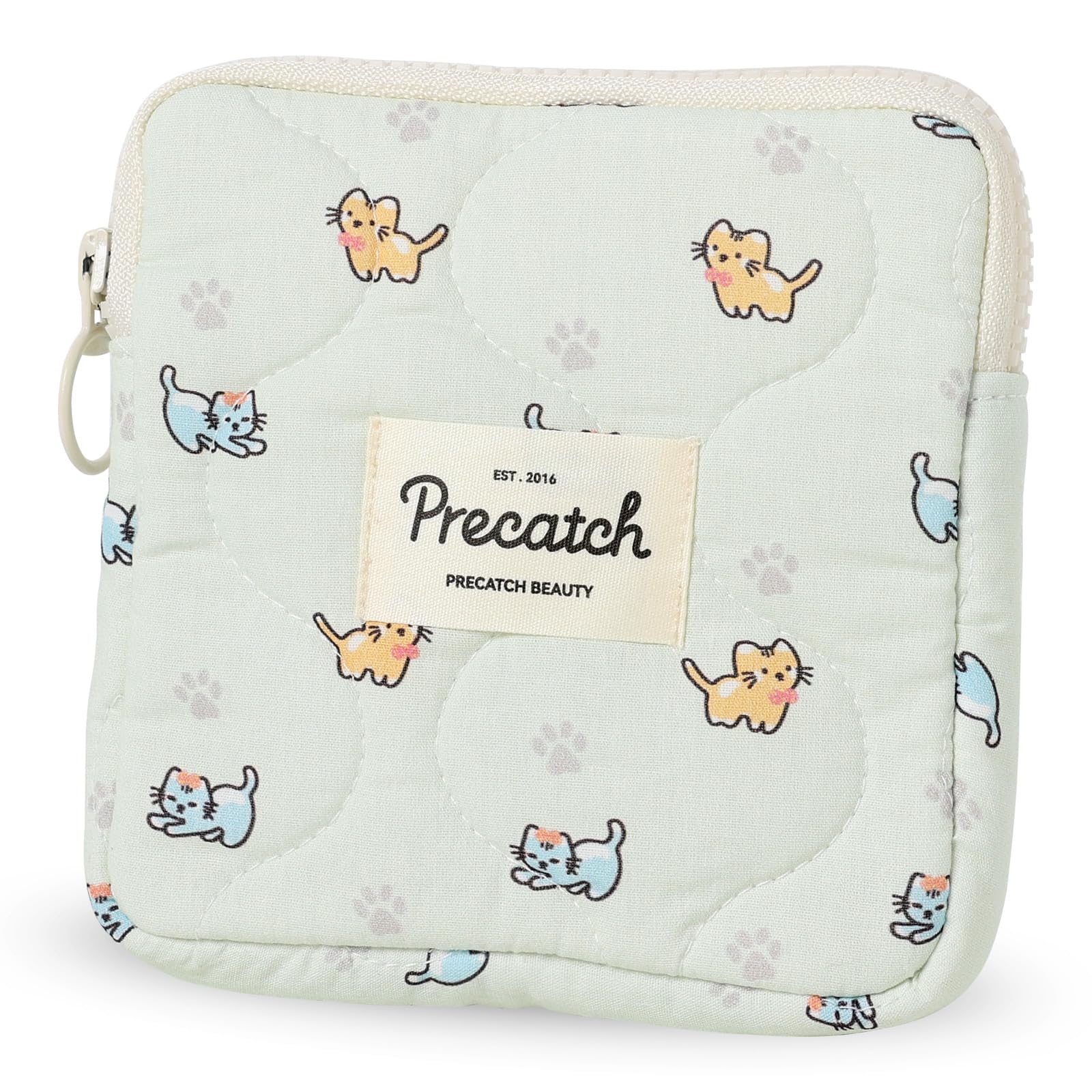 

Compact Canvas Sanitary Pouch with Accessory Storage and Coin Kitten Wide x High x 5cm Wide White [precatch] Women s Purse, Design, 10.5cm 9.5cm зелений