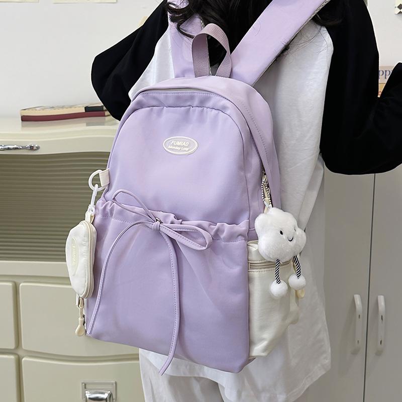 Junior High School Student Schoolbag Female Versatile Solid Color College Student Backpack Lightweight Large Capacity High School Student Travel